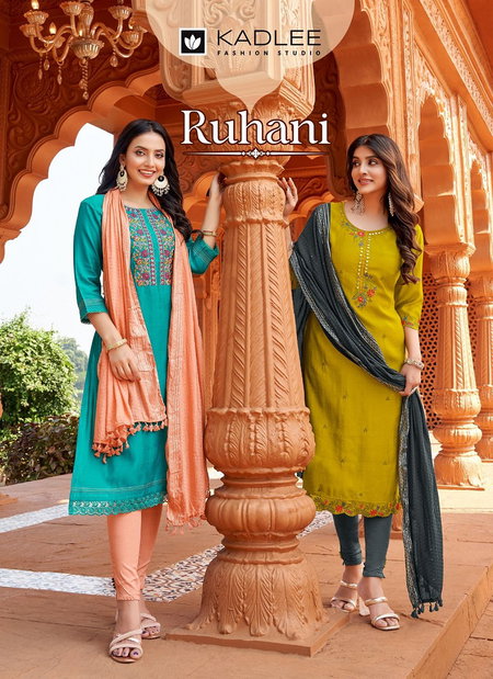 Ruhani By Kadlee Rayon Weaving Kurti With Bottom Dupatta Wholesale Market In Surat